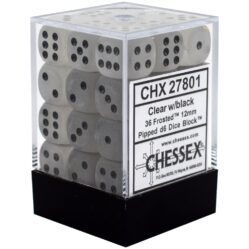 Dice Set 36 x 12mm D6 - Frosted Clear w/Black