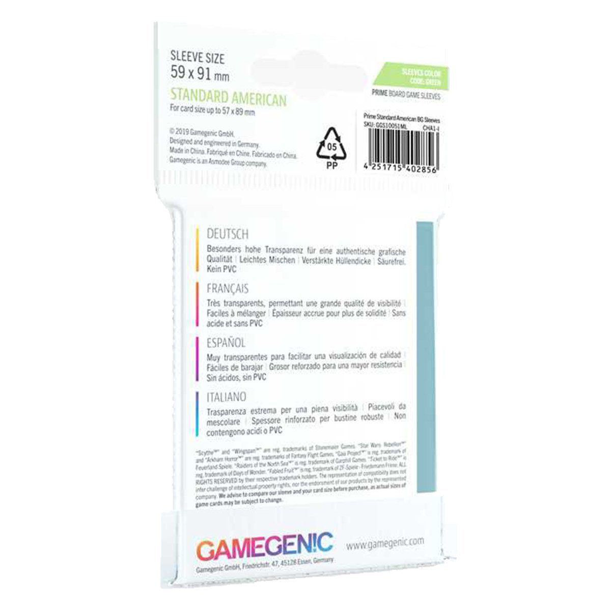 Gamegenic Prime Board Game Sleeves -Standard American-Sized (59mm x 91mm) (50 Sleeves Per Pack) - Image 2