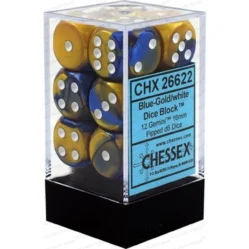 Dice Set - 12 x 16mm D6 - Gemini Blue & Gold w/White