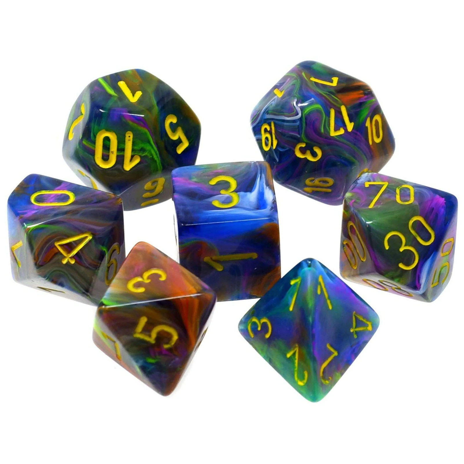 Dice Set 420 Festive Mosaic w/Yellow Mind Games