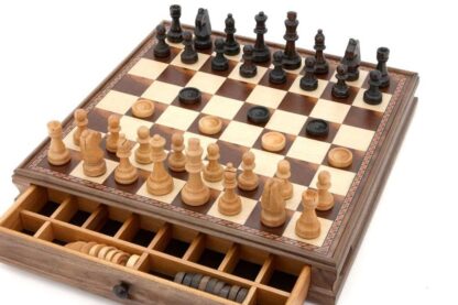 Compendium - 2 in 1 - Dal Rossi - 15in Chess with Checkers in Drawer - Image 3