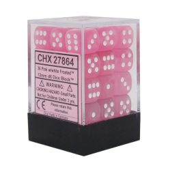 Dice Set - 36 x 12mm D6 - Frosted Pink w/White