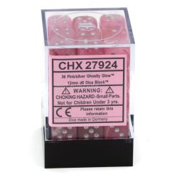 Dice Set 36 x 12mm D6 - Ghostly Glow Pink w/Silver