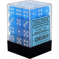 Dice Set - 36 x 12mm D6 - Frosted Caribbean Blue w/White