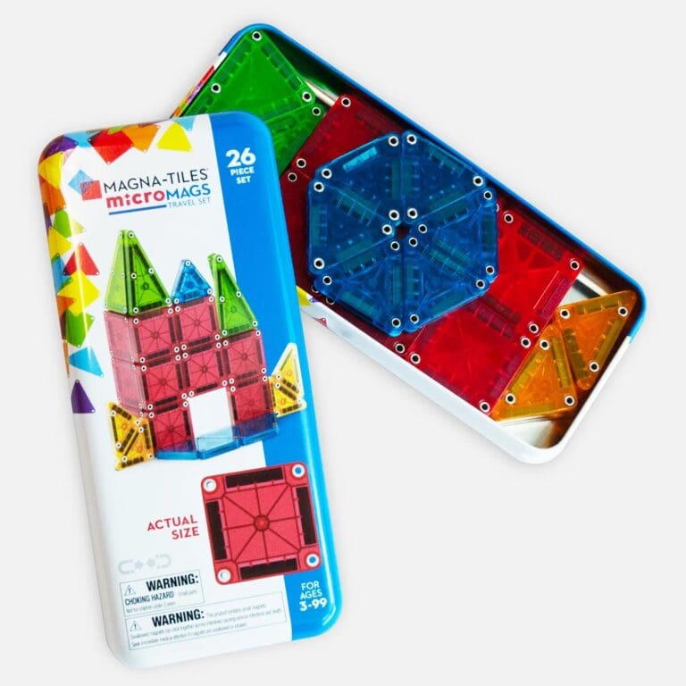 MAGNA-TILES MicroMAGS De 26 Piezas Magnéticas, Juego De Construcción Portátil En Lata Metálica, Compatible Con Clásicos, Para Niños De 3 A 99 Años