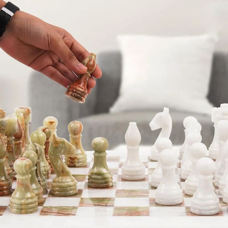 Chess Set 38cm Marble - White & Green - Image 3