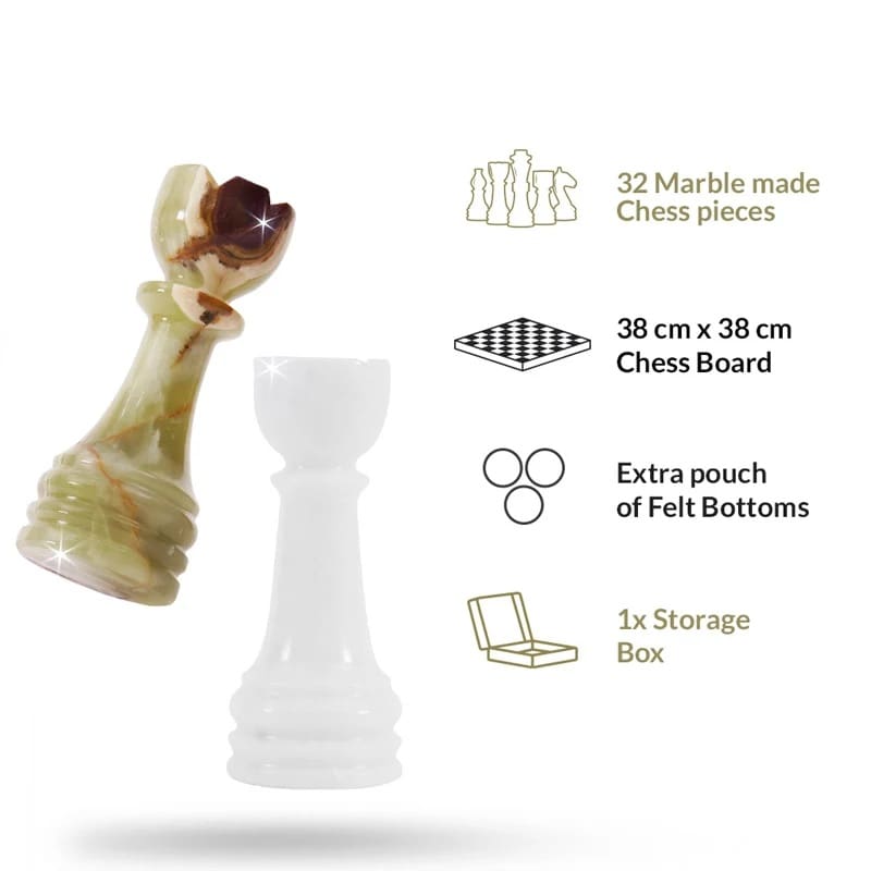 Chess Set 38cm Marble - White & Green - Image 4