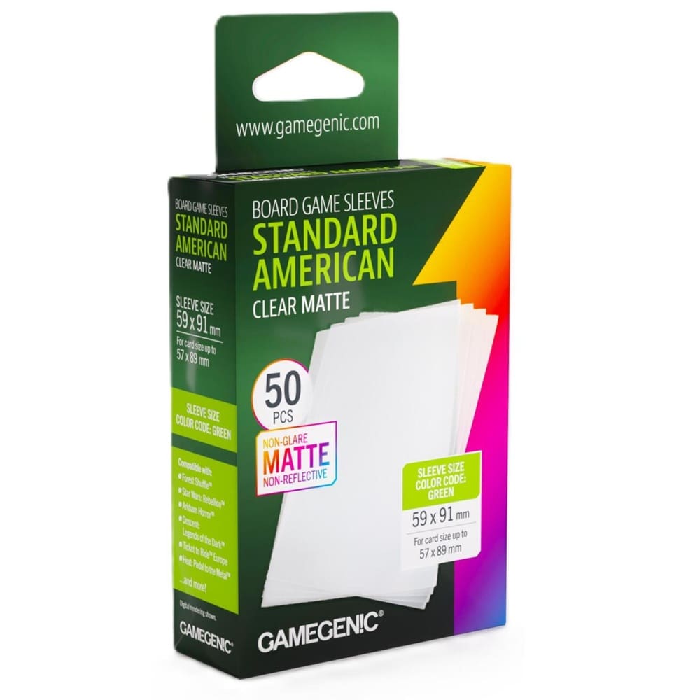 Gamegenic Board Game Card Sleeves - Standard American Clear Matte (59mm x 91mm) (50 Sleeves Per Pack)