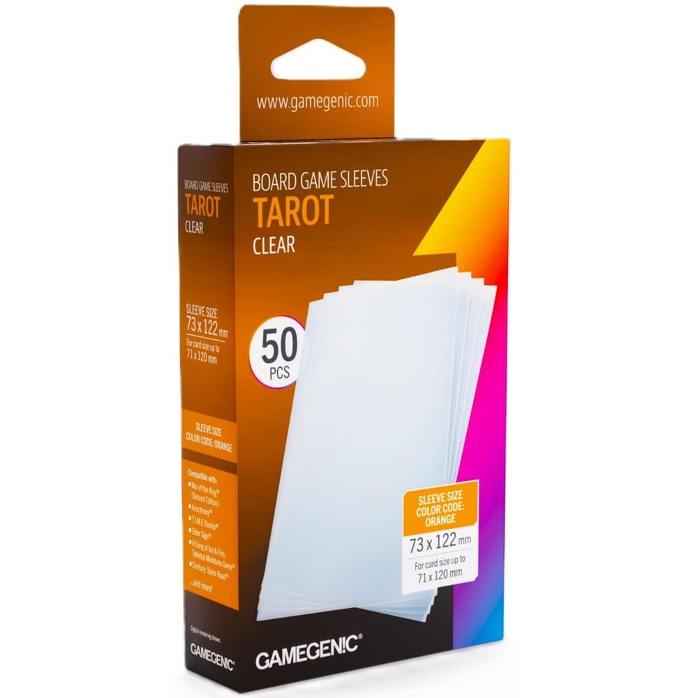 Gamegenic Board Game Card Sleeves - Tarot-Size Clear (73mm x 122mm) (50 Sleeves Per Pack)